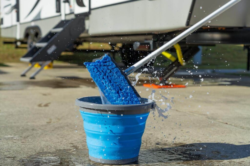 Bucket and mop for washing RV