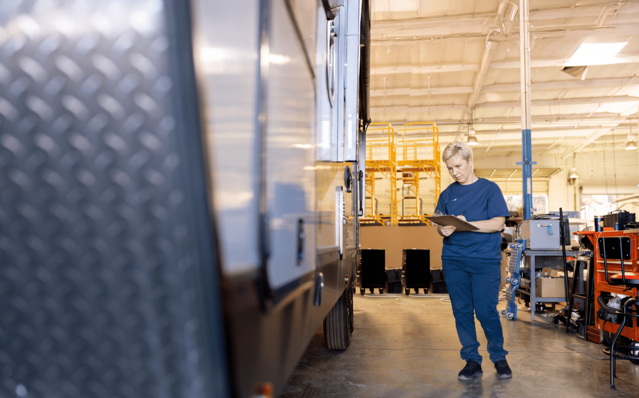 Technician performing an rv inspection service