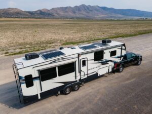 Fifth Wheel Off Road with Solar Panels on Top