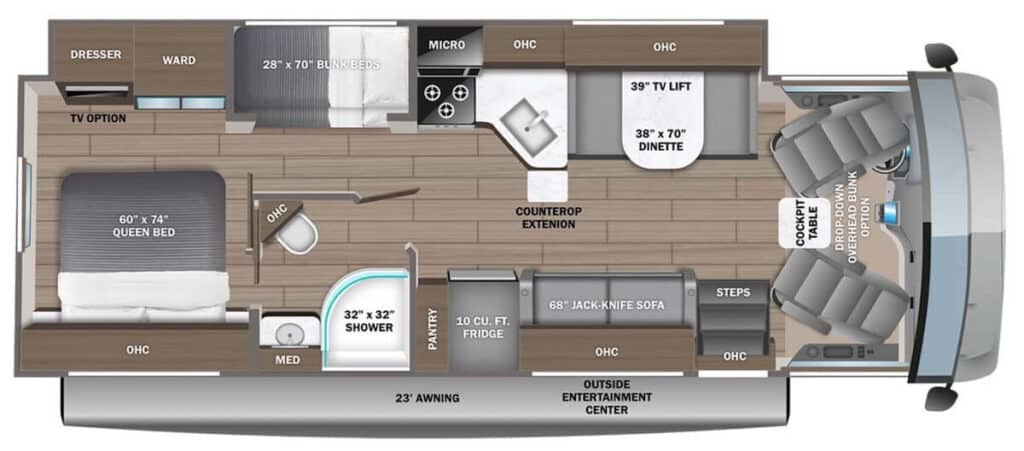 JAYCO_ALANTE_29F Floor Plan best motorhome with bunk beds