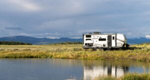 One of the best 24 ft travel trailer floorplans boondocking by a lake