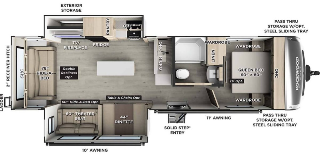 FOREST_RIVER_ROCKWOOD_ULTRA_LITE_2906RL Floor Plan rear living travel trailer