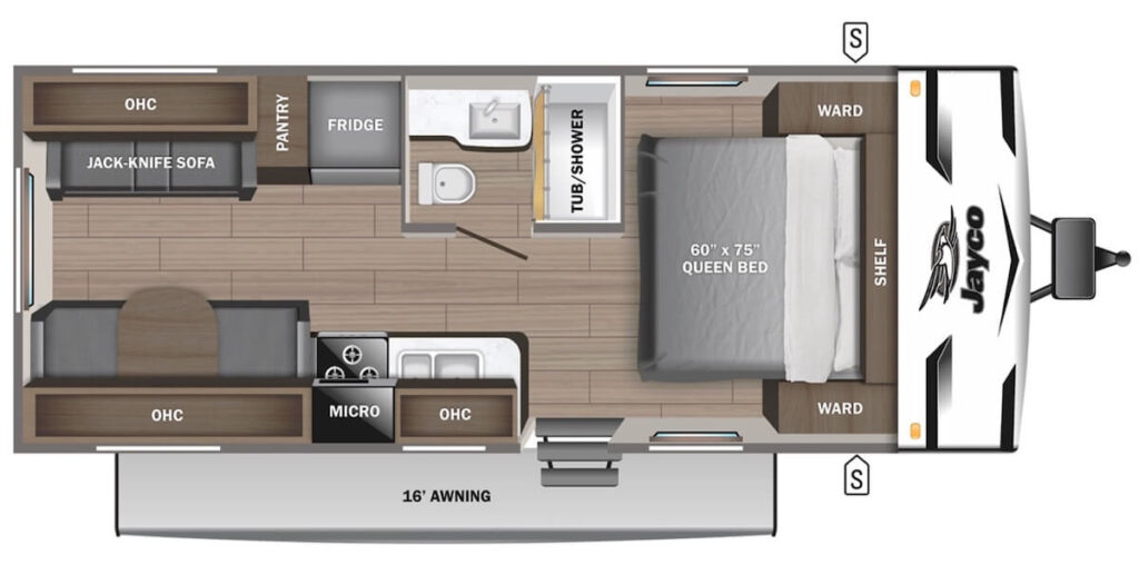 JAYCO_JAY_FLIGHT_SLX_210QBW Floor Plan rear living travel trailer
