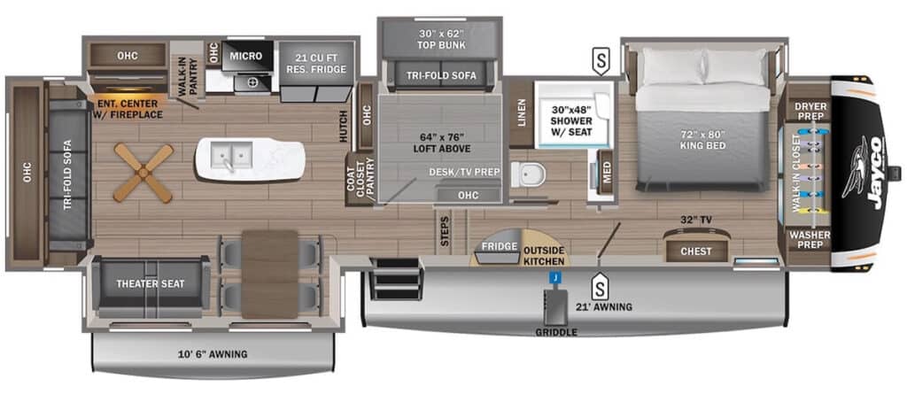 Jayco Eagle 355MBQS mid bunk fifth wheel Floor Plan
