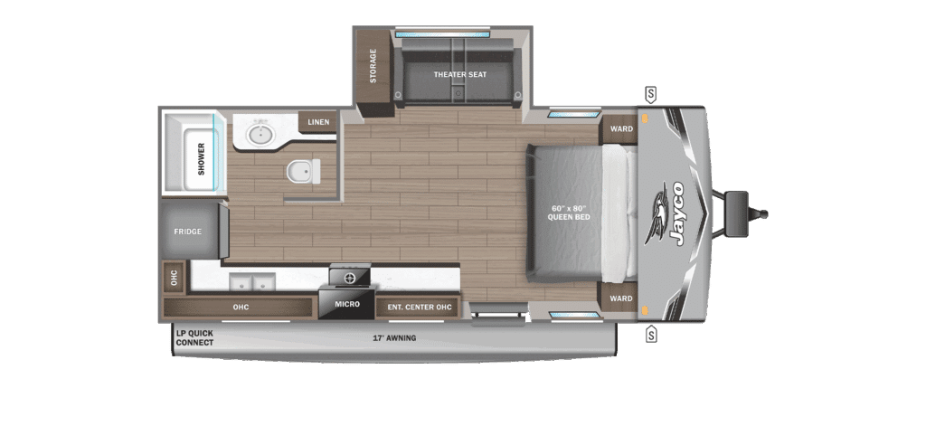 travel trailer floor plan of rear kitchen - Jayco