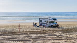 Family in Eddie Bauer motorhome on Pismo Beach