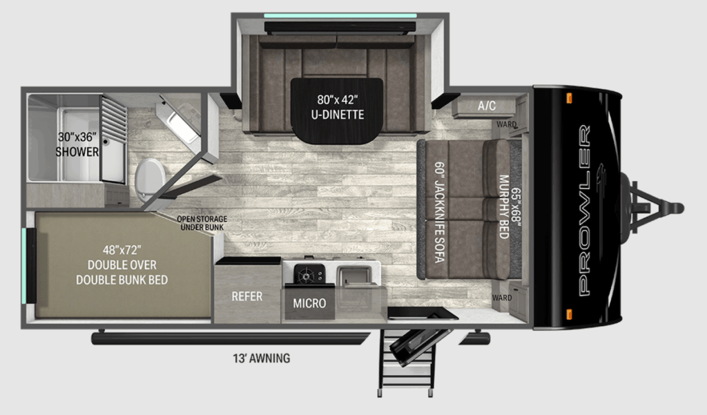 Prowler-1802MBSW-Floor-Plan-Image-by-Heartland-RV-1024x601 The Best Travel Trailers with Murphy Beds