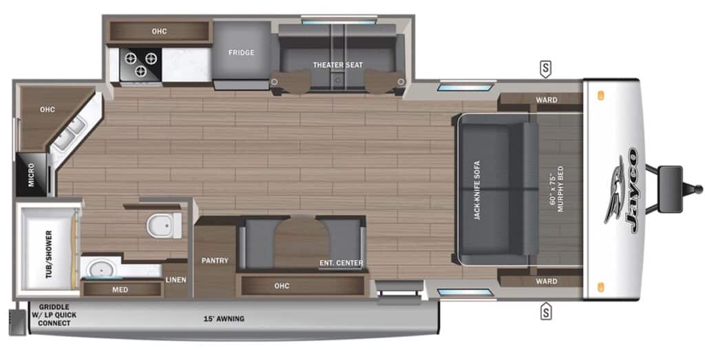 JAYCO_JAY_FEATHER_21MML-Floor-Plan-murphy-bed-camper-1024x509 The Best Travel Trailers with Murphy Beds