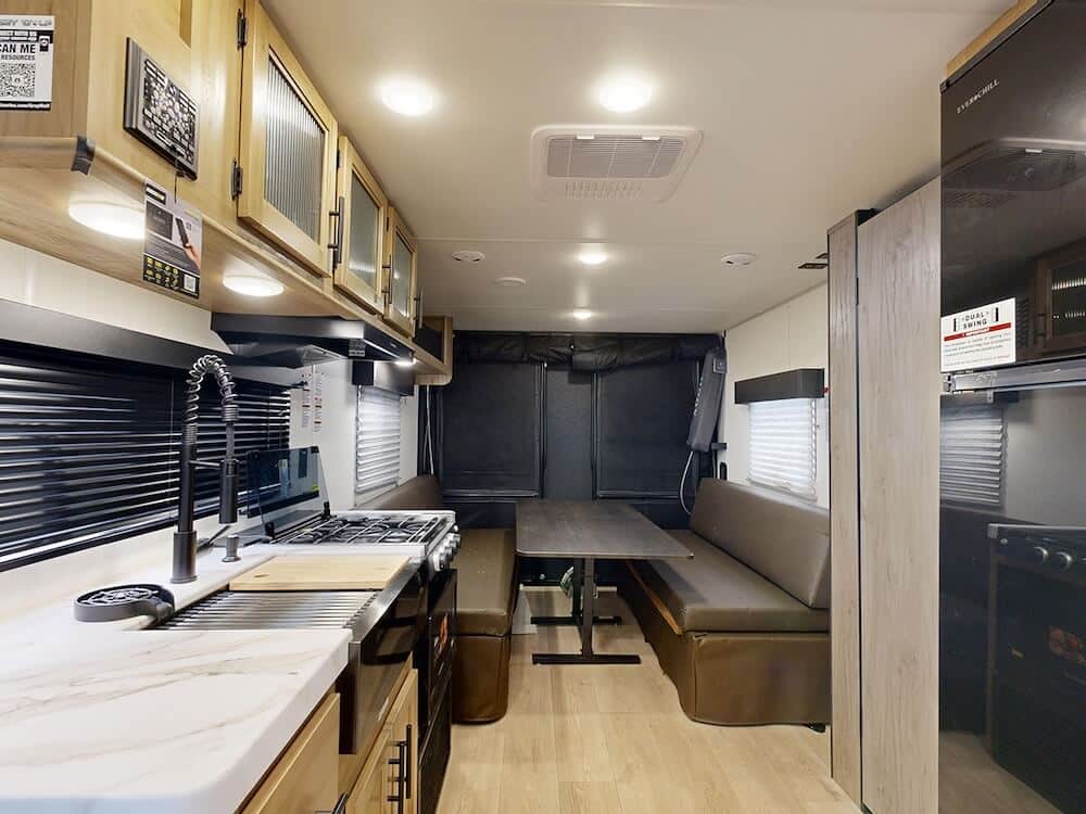 garage, kitchen, and bedroom toy hauler interior