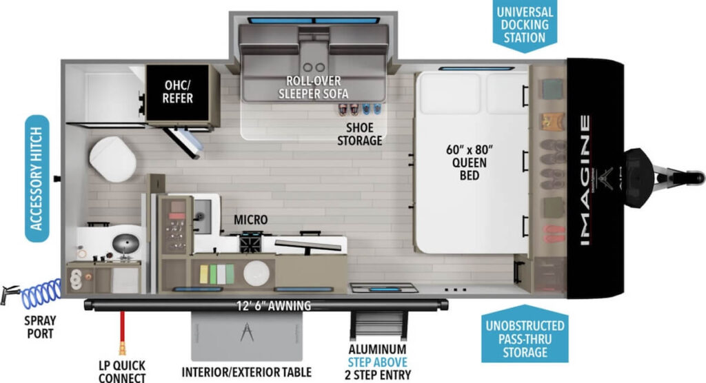 GRAND_DESIGN_IMAGINE_AIM_16ML smallest travel trailer with bathroom Floor Plan