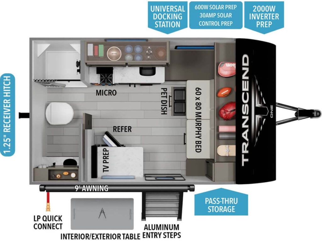 GRAND_DESIGN_TRANSCEND_ONE_131DL smallest travel trailer with bathroom Floor Plan