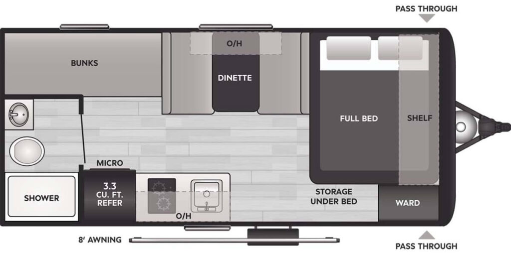 Image of Keystone Hideout Mini 161BH floor plan. 