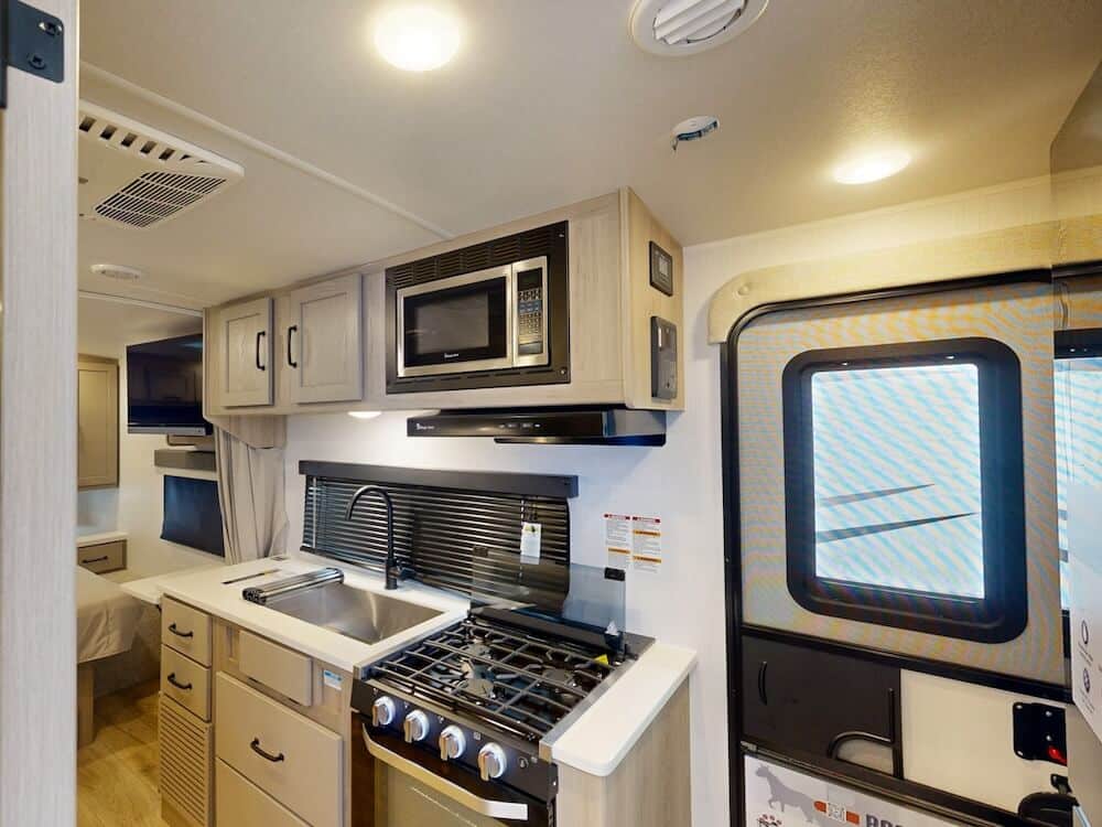 Image of the galley kitchen for the Rockwood Mini Lite 2109S