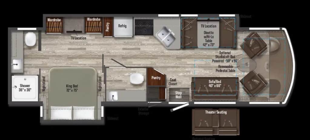 Sunstar 33K Floor Plan-motorhome-with-solar-panels