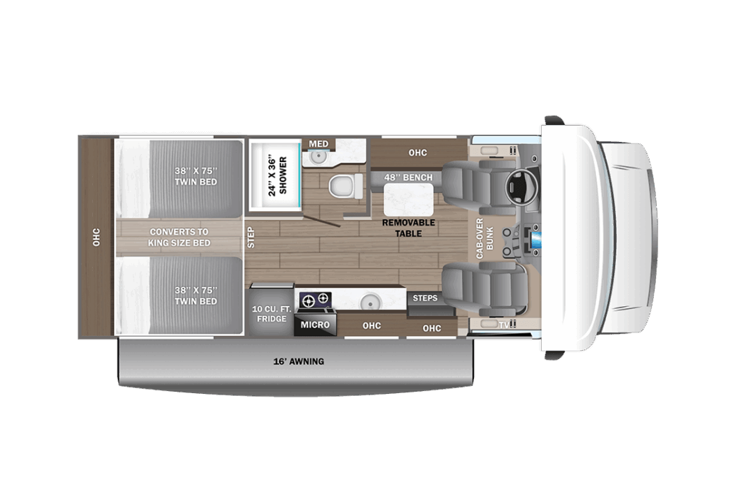 An overview floorplan of the Entegra Coach Odyssey SE 22TF