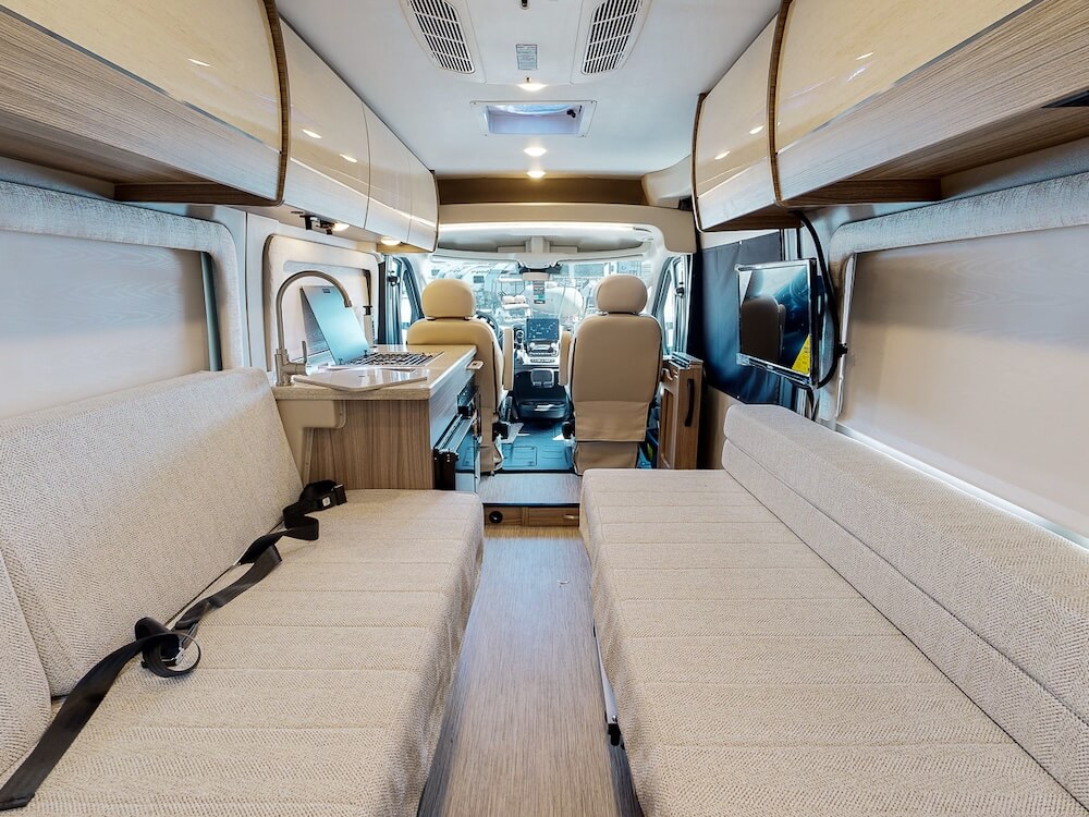 Interior view of the back of a Jayco Swift 20T including couches