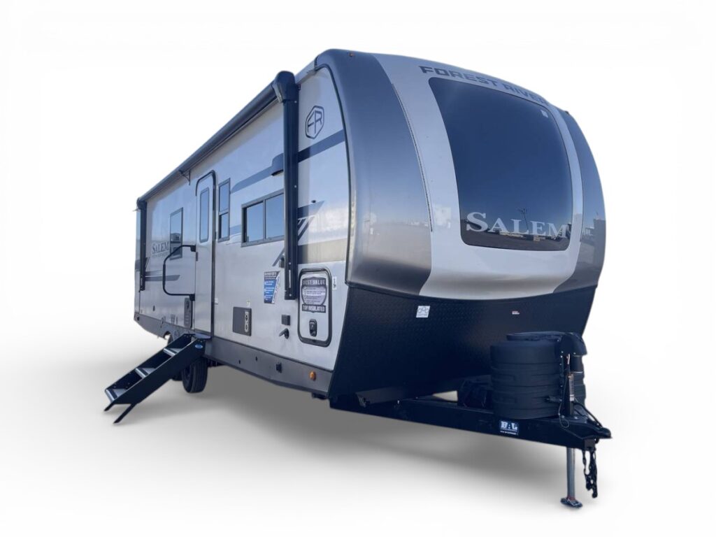 Salem Hemisphere travel trailer against white backdrop. 