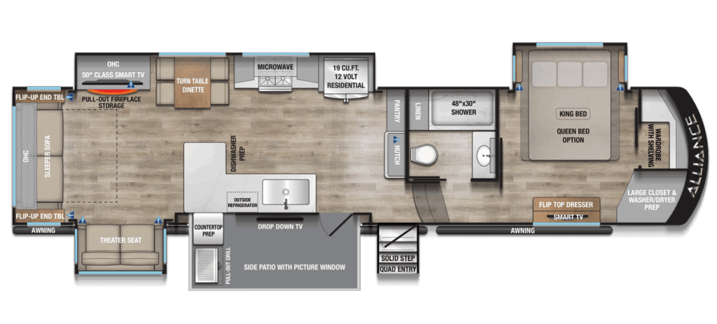 Paradigm_2026_388SP RV with side patio Floor Plan 