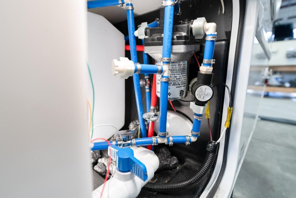 water pump in rv storage compartment