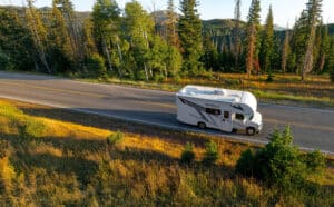 Thor Motorhome driving down the road